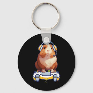 Funny Guinea Pig And Video Gamer Lover Fluffy Cavy Key Ring