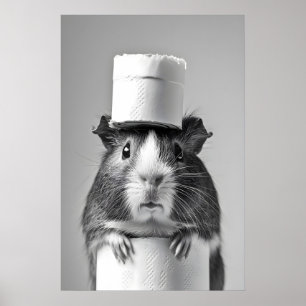 Funny Guinea Pig Bathroom Print, Toilet Paper Hat Poster
