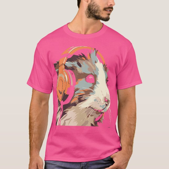 Funny Guinea Pig Gerbil Headphones T-Shirt (Front)