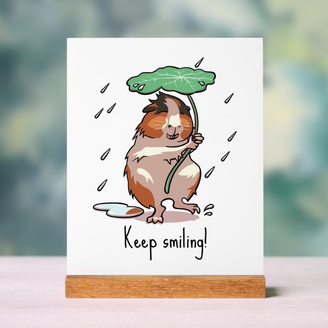 Funny Guinea Pig Keep Smiling Rain Dancing Cartoon Acrylic Sign (Neutral)
