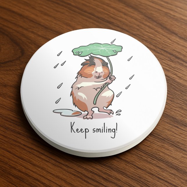 Funny Guinea Pig Keep Smiling Rain Dancing Cartoon Coaster (Creator Uploaded)