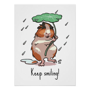 Funny Guinea Pig Keep Smiling Rain Dancing Cartoon Poster