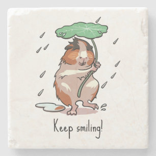 Funny Guinea Pig Keep Smiling Rain Dancing Cartoon Stone Coaster