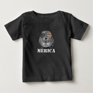 Funny Guinea Pig Merica Patriotic Usa Flag Glasses Baby T-Shirt