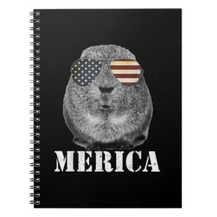 Funny Guinea Pig Merica Patriotic Usa Flag Glasses Notebook
