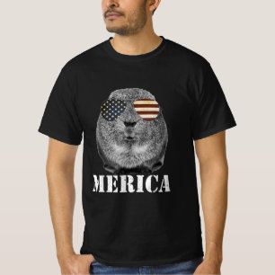Funny Guinea Pig Merica Patriotic Usa Flag Glasses T-Shirt