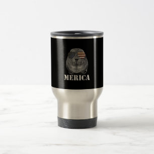 Funny Guinea Pig Merica Patriotic Usa Flag Glasses Travel Mug