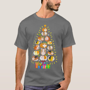 Funny Guinea Pig Merry Christmas Tree Lights Graph T-Shirt
