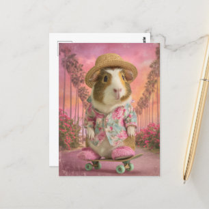 Funny Guinea Pig on Skateboard in Pink Slippers Postcard