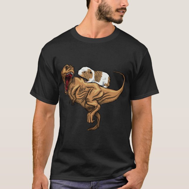 Funny Guinea Pig Riding Dinosaur T-Shirt (Front)