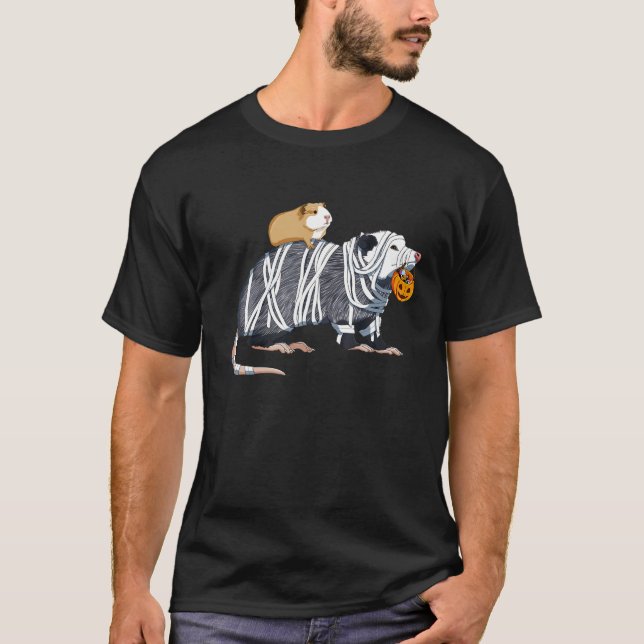 Funny Guinea Pig Riding Mummy Opossum Halloween T-Shirt (Front)