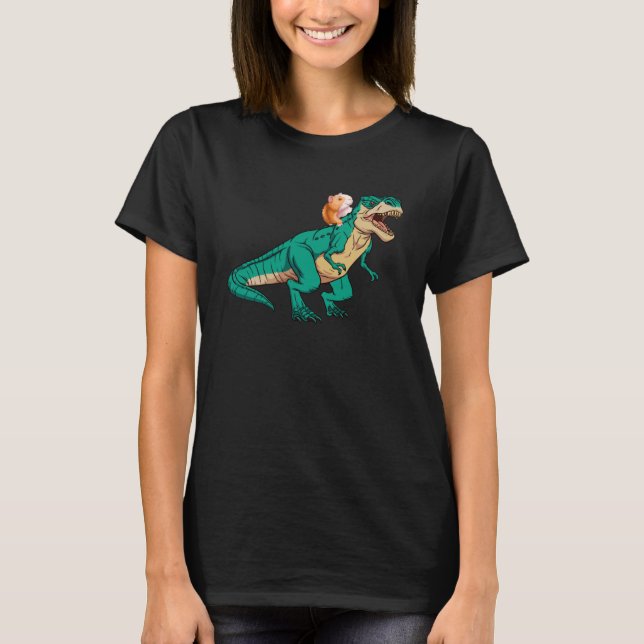 Funny Guinea Pig Riding T Rex Dinosaur Dino Boys G T-Shirt (Front)