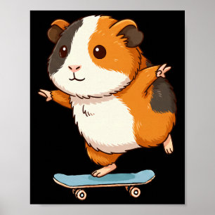 Funny Guinea Pig Skater Skateboard Ballerina Zoo B Poster