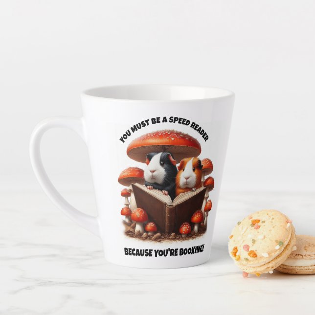 Funny Guinea Pigs Reading Under Red Mushrooms Latte Mug (In Situ)