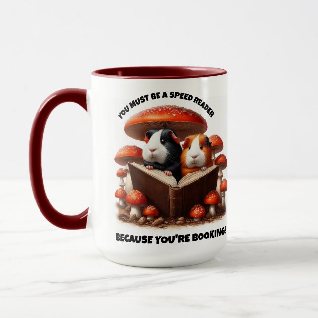 Funny Guinea Pigs Reading Under Red Mushrooms Mug (Left)