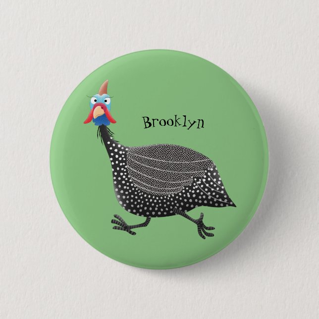Funny Guineafowl bird cartoon illustration 6 Cm Round Badge (Front)