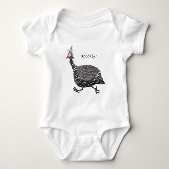 Funny Guineafowl bird cartoon illustration  Baby Bodysuit (Front)