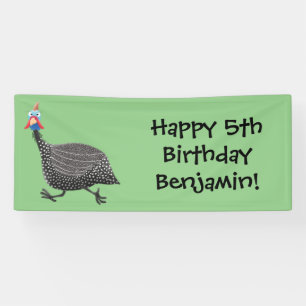 Funny Guineafowl bird cartoon illustration Banner