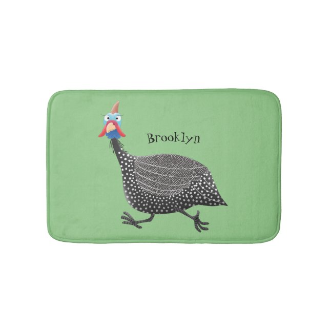 Funny Guineafowl bird cartoon illustration Bath Mat (Front)