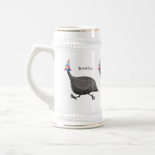 Funny Guineafowl bird cartoon illustration  Beer Stein