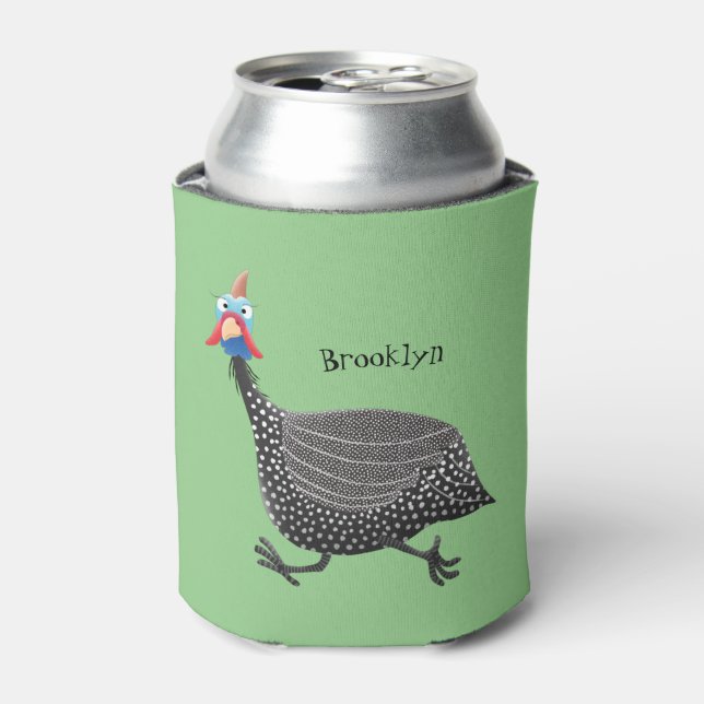 Funny Guineafowl bird cartoon illustration Can Cooler (Can Front)