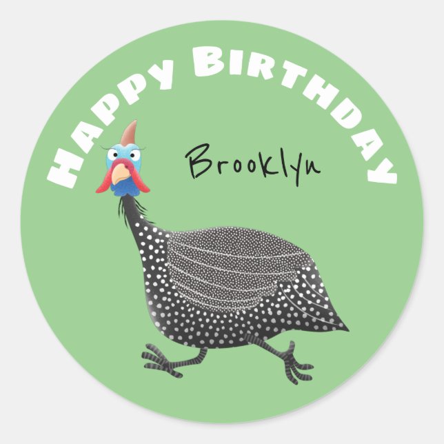 Funny Guineafowl bird cartoon illustration Classic Classic Round Sticker (Front)