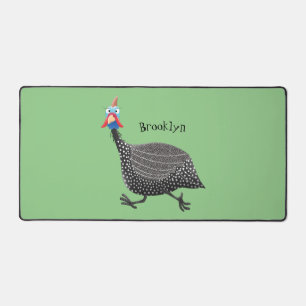 Funny Guineafowl bird cartoon illustration Desk Mat