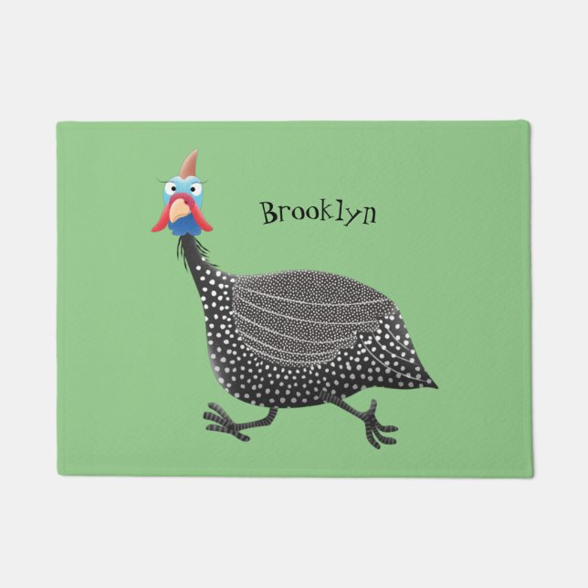 Funny Guineafowl bird cartoon illustration Doormat (Front)