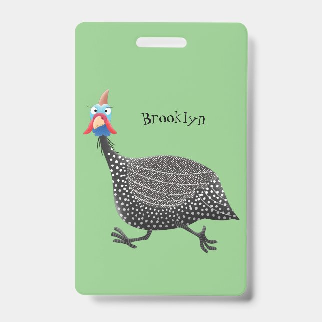 Funny Guineafowl bird cartoon illustration ID Badge (Front)