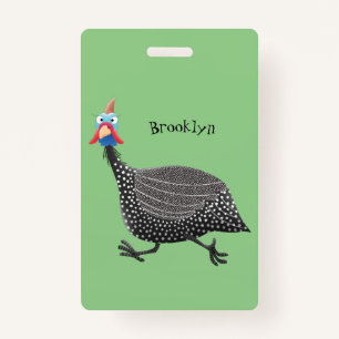 Funny Guineafowl bird cartoon illustration ID Badge