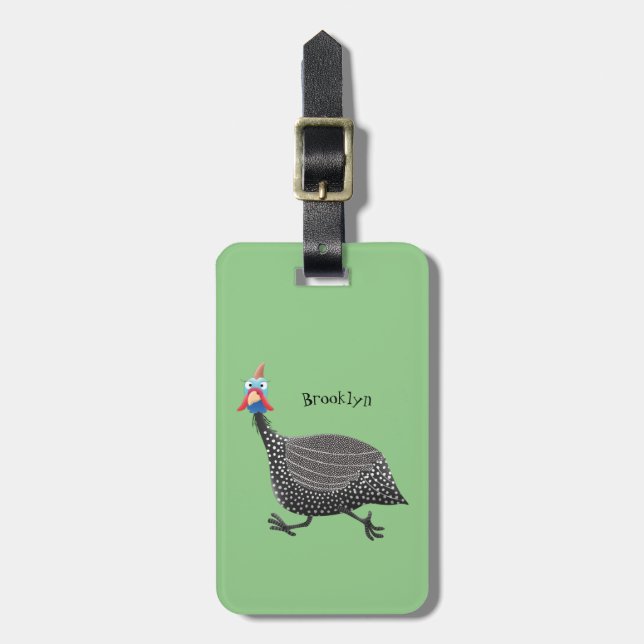 Funny Guineafowl bird cartoon illustration Luggage Tag (Front Vertical)