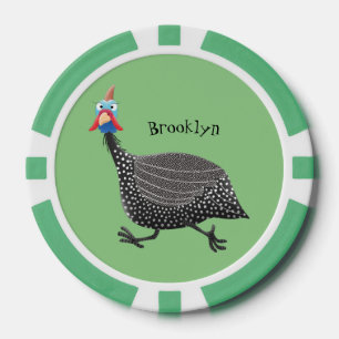 Funny Guineafowl bird cartoon illustration Poker Chips
