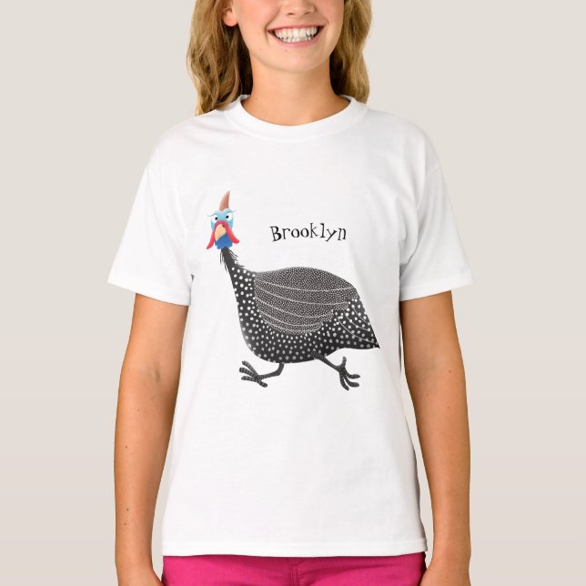 Funny Guineafowl bird cartoon illustration  T-Shirt (Front)