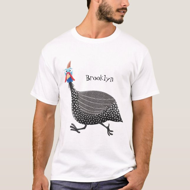 Funny Guineafowl bird cartoon illustration T-Shirt (Front)