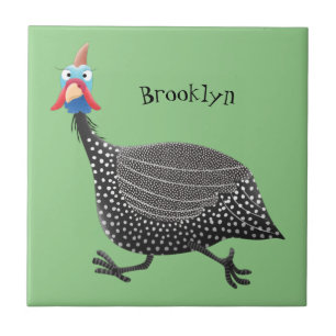 Funny Guineafowl bird cartoon illustration Tile