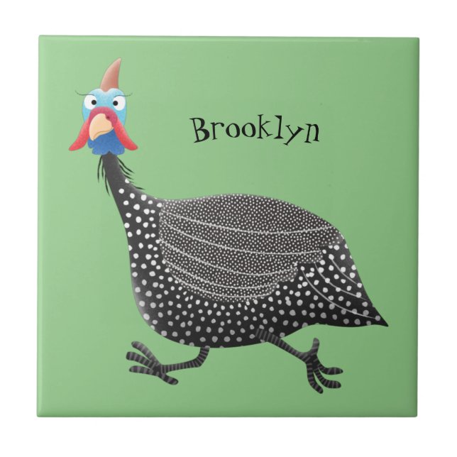 Funny Guineafowl bird cartoon illustration Tile (Front)