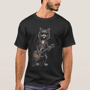 Funny Guitar Cat Playing Guitar Rock and Roll Rock T-Shirt