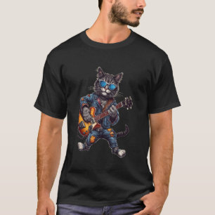 Funny Guitar Cat Playing Guitar Rock and Roll Rock T-Shirt