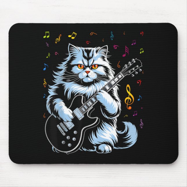 Funny Guitar Cat Rock Playing Mouse Pad (Front)