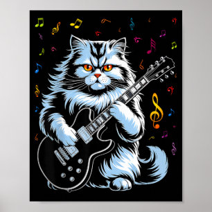 Funny Guitar Cat Rock Playing Poster