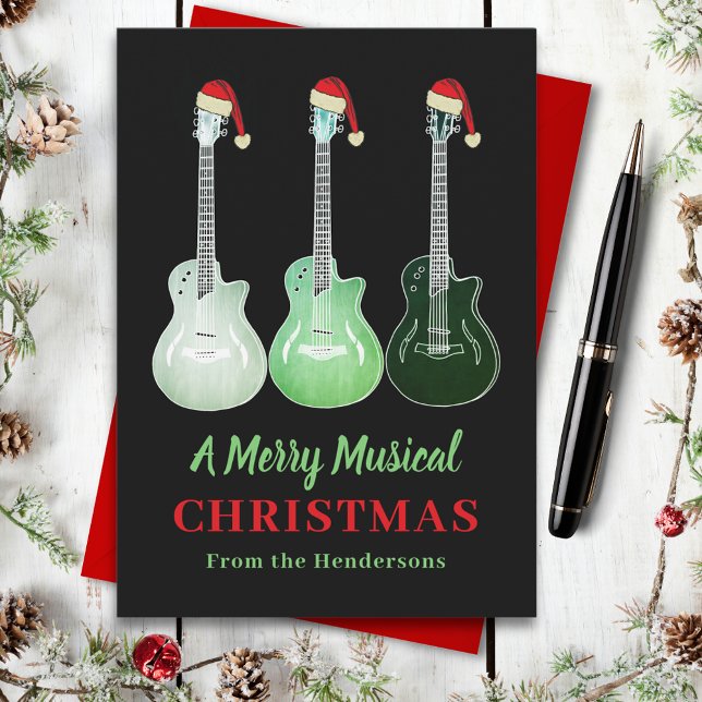 Funny Guitar Christmas Merry Musical Personalised Holiday Card (Christmas guitar custom music themed holiday card)