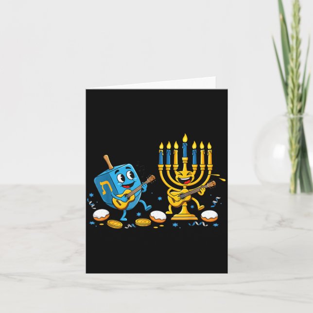 Funny Guitar Dreidel Menorah Hanukkah Kids Womens  Card (Front)