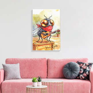 Funny Guitar Fly Art Canvas Print