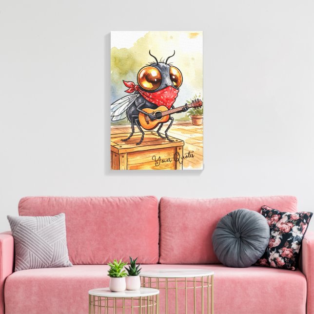 Funny Guitar Fly Art Canvas Print (Insitu(LivingRoom))