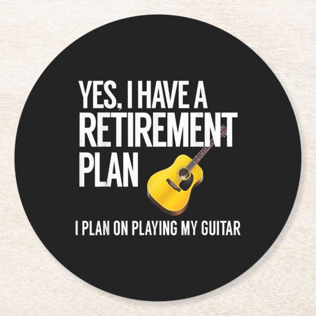 Funny Guitar Player Retirement Gift Round Paper Coaster (Front)
