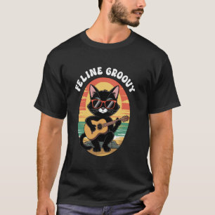 Funny Guitar Player Who Loves Cats Feline Groovy C T-Shirt