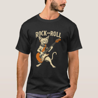 Funny Guitar Playing Sphynx Cat Rock Cool Feline M T-Shirt