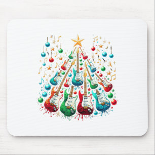 Funny Guitar Santa Hat Christmas Tree Guitar Music Mouse Pad