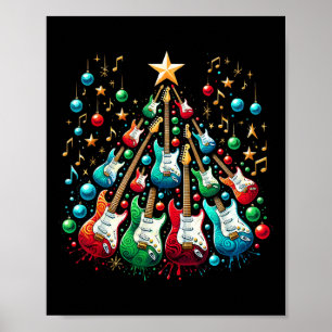 Funny Guitar Santa Hat Christmas Tree Guitar Music Poster
