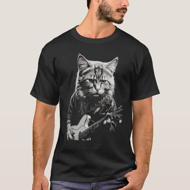 Funny Guitar shirts for men Rock Cat Playing Guita (Front)